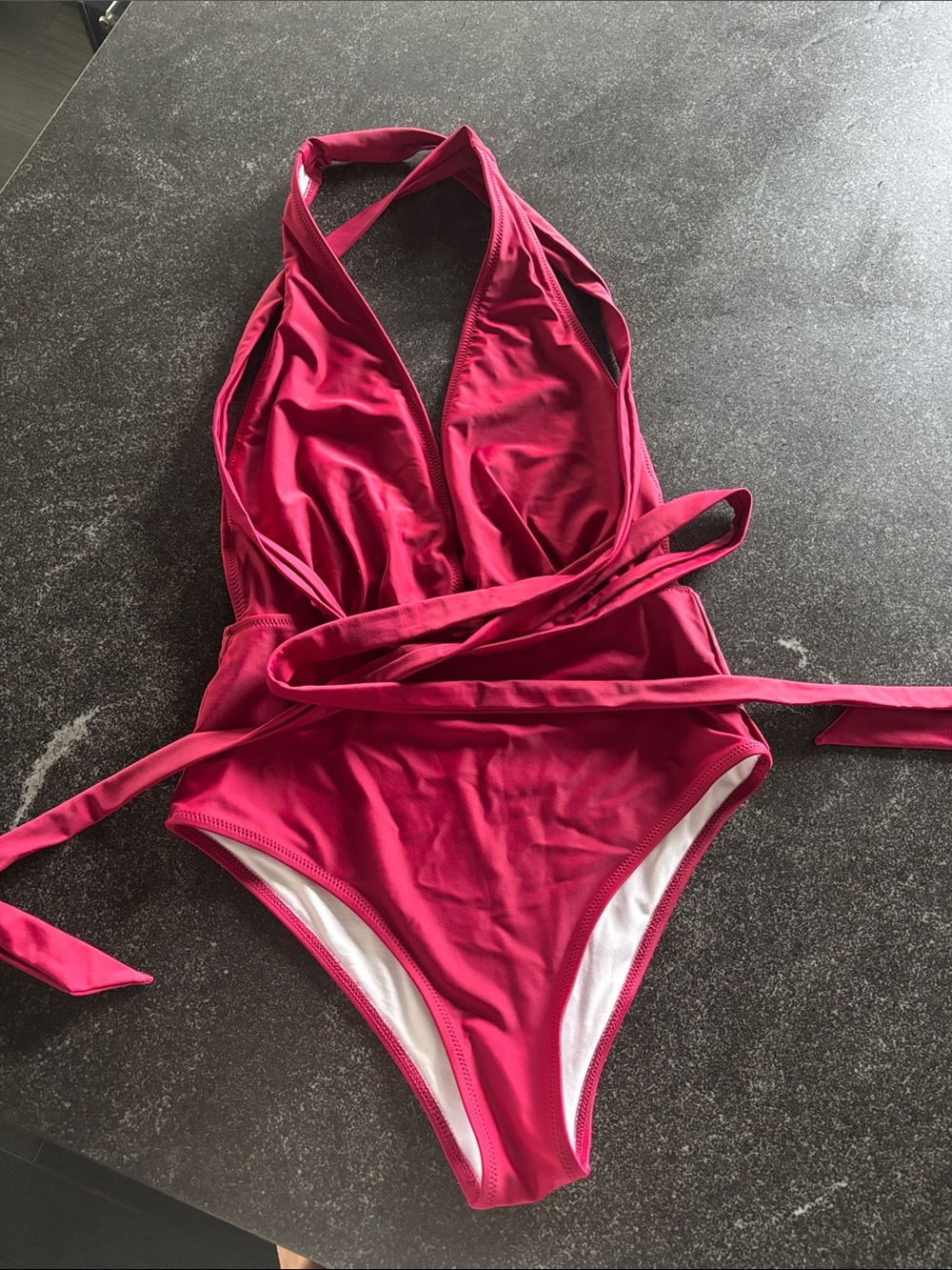 Cupshe Deep V Halter One-Piece Swimsuit in Berry